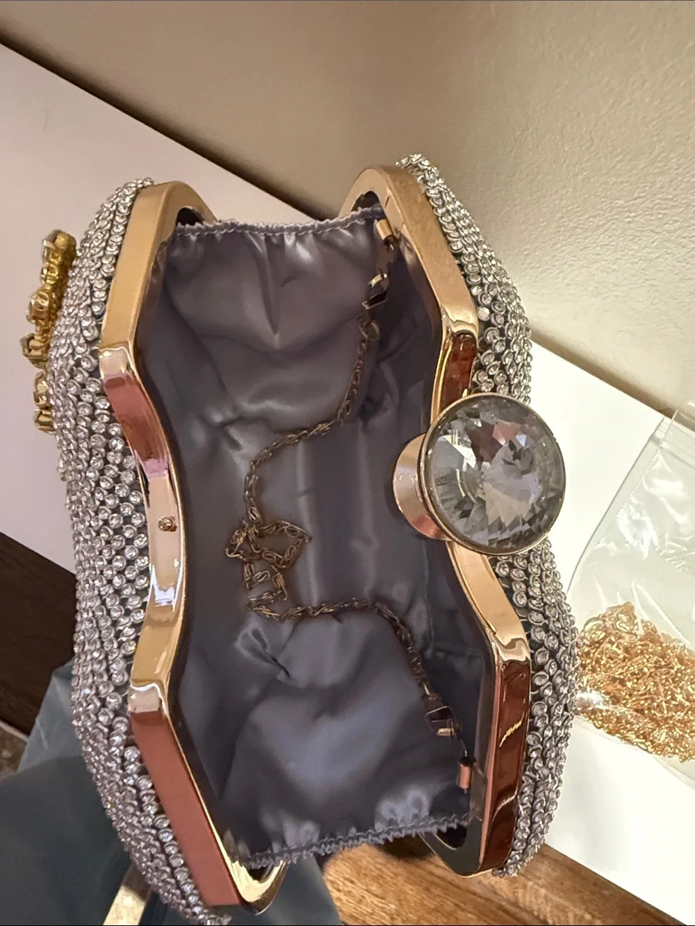 Crystal-Embellished Silver Evening Clutch - Picture 3 of 3